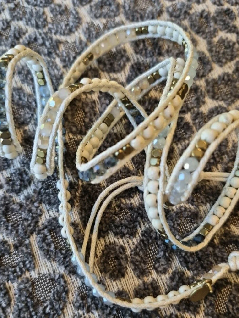 Liv Thai Boho Blue, Cream, Gold, & Gray Hues Faceted Bead Wrap Bracelet